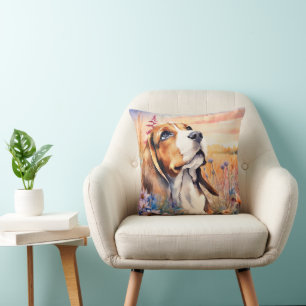 Cojín Decorativo Amante de perros Beagle con prado de flores silves