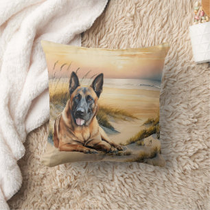 Cojín Decorativo Amante del perro Malinois Belga Playa de Arena