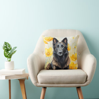Cojín Decorativo Amante del perro Tervuren belga y amapolas