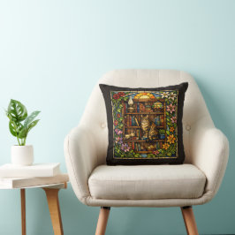 Cojín Decorativo Amantes de Libros y Gatos Vidrio Falso Teñido