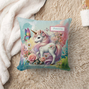 Cojín Decorativo Amantes de unicornios lindos agregan nombre