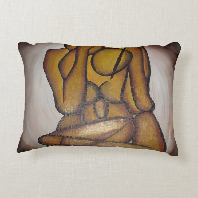 Cojín Decorativo Amantes Del Arte Contemporáneo En Ochre Y Brow (Reverso)