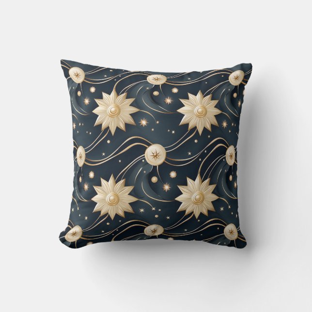 Cojín Decorativo Amantes dorados y olas celestes (Anverso)