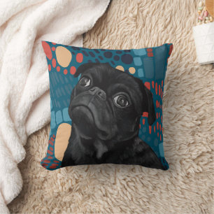 Cojín Decorativo Amantes geométricos del perro azul de la pug negra