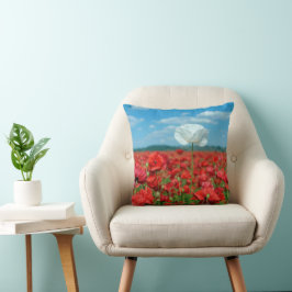 Cojín Decorativo Amapola Blanca Solitaria en un Campo de Amapolas R