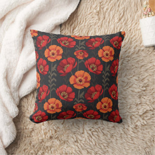 Cojín Decorativo Amapola Negra Roja y Naranja