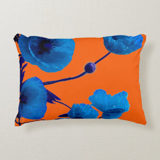 Cojín Decorativo Amapolas Crepusculares de Acuarela Floral Azul Ver