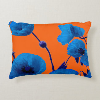 Cojín Decorativo Amapolas Florales Acuarela Azul Flores Verano Atar