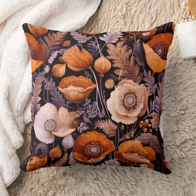 Cojín Decorativo Amapolas melancólicas sobre patrón negro (Manta)