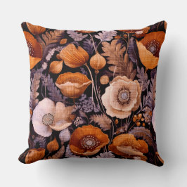 Cojín Decorativo Amapolas melancólicas sobre patrón negro