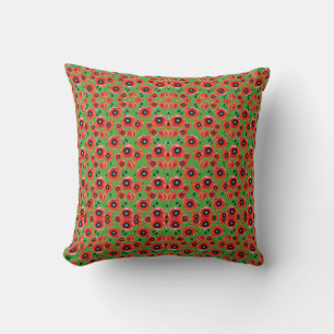 Cojín Decorativo Amapolas Rojas sobre Verde Manzana