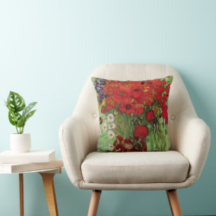 Cojín Decorativo Amapolas rojas y margaritas por Vincent van Gogh