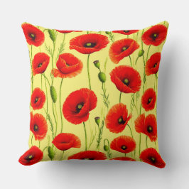 Cojín Decorativo Amapolas Rojas y Tallos Verdes