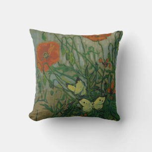 Cojín Decorativo Amapolas y Mariposas por Vincent Van Gogh