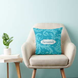 Cojín Decorativo Amar a Bird Damask Bright Aqua Personalizado