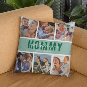 Cojín Decorativo Amar a tu mamá Collage de fotos Verde
