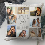 Cojín Decorativo Amar la vida contigo 7 Collages de fotos Mármol gr<br><div class="desc">Moda y almohada elegante de collage de fotos que puedes personalizar con 7 de tus fotos favoritas. La plantilla está preparada para que añadas tus fotos, trabajando en el sentido de las agujas del reloj desde la parte superior izquierda. Las fotos están colocadas contra un moderno mármol acuarela de color...</div>