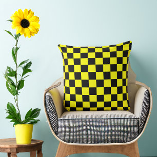 Cojín Decorativo Amarillo 80s Cuadros Negros
