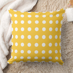 Cojín Decorativo Amarillo Atardecer y Blanco de Lunares Reversible
