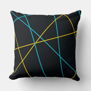 Cojín Decorativo Amarillo, azul, genial, moderno, urbano, líneas mo
