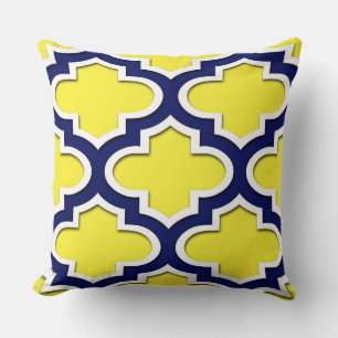 Cojín Decorativo Amarillo, Azul Marina, Qué Lg Papel De Quatrefoil 