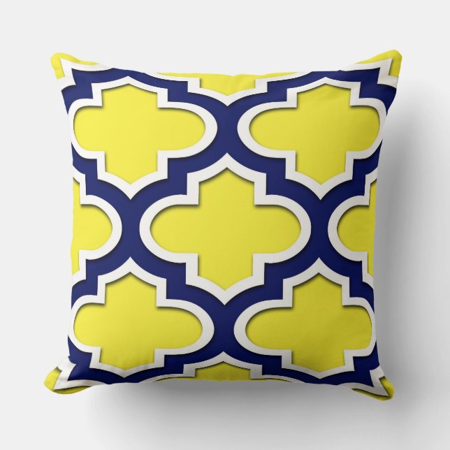 Cojín Decorativo Amarillo, Azul Marina, Qué Lg Papel De Quatrefoil  (Anverso)