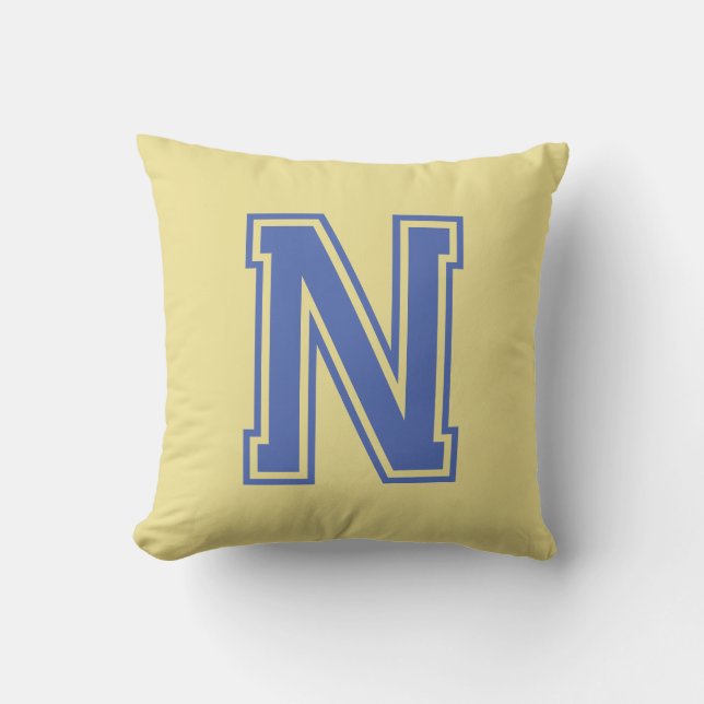 Cojín Decorativo Amarillo azul monograma de moda personalizado (Anverso)