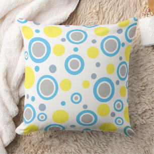 Cojín Decorativo Amarillo Azul Plateado Reverso Sólido Amarillo