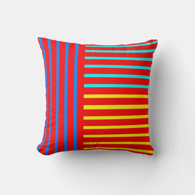 Cojín decorativo amarillo azul rojo de la raya (Anverso)