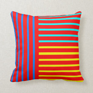 Cojín decorativo amarillo azul rojo de la raya