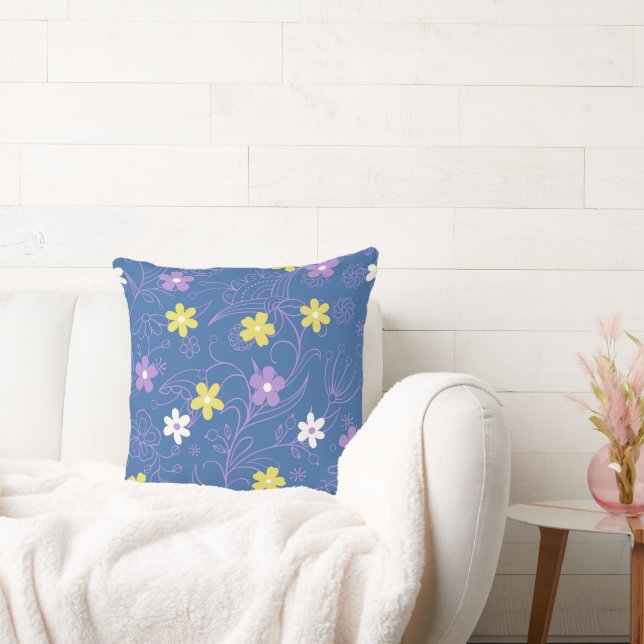 Cojín decorativo amarillo, azul y blanco (Sofá)