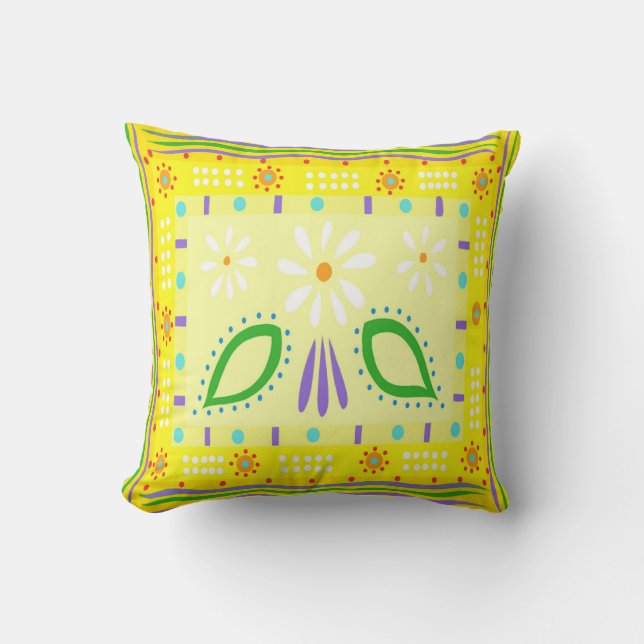 Cojín decorativo amarillo Baja Fiesta (Anverso)
