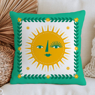 Cojín Decorativo Amarillo BOHO Chic Cara de Sol Bohemio Verde Celes