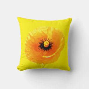 Cojín Decorativo Amarillo Brillante Flor de Amapola Floral Abstract