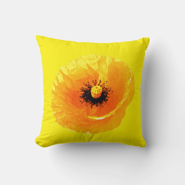 Cojín Decorativo Amarillo Brillante Flor de Amapola Floral Abstract (Anverso)