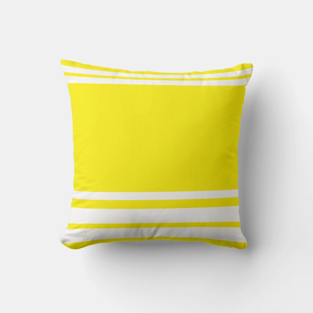 Cojín Decorativo Amarillo brillante : Líneas modernas en blanco (Anverso)