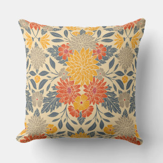 Cojín Decorativo Amarillo cálido, Naranja y floral azul