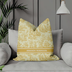 Cojín Decorativo Amarillo Chic Vintage Francés Toile de Jouy