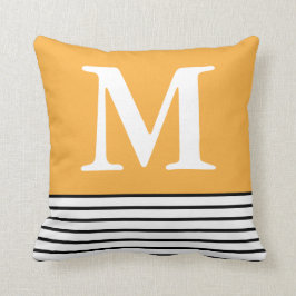 Cojín Decorativo Amarillo con franjas B/W Personalizado monogramado
