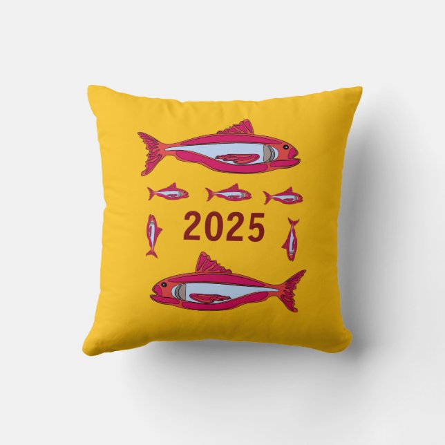 Cojín decorativo amarillo con peces rojos 2025 (Reverso)
