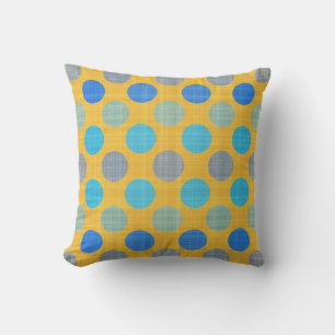Cojín Decorativo amarillo con puntos texturizados azules y morados