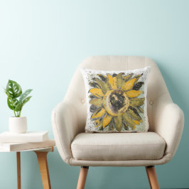 Cojín Decorativo Amarillo de girasol Verde Negro Estilo de Acuarela