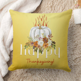 Cojín Decorativo Amarillo de la calabaza floral feliz de acción de 