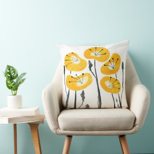 Cojín Decorativo Amarillo de los lapachos Resumen Minimalista flora