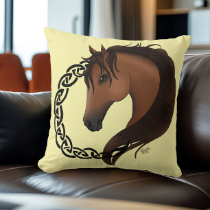 Cojín Decorativo Amarillo del caballo marrón celta