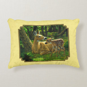Cojín Decorativo Amarillo del ciervo blanco madre y bebé