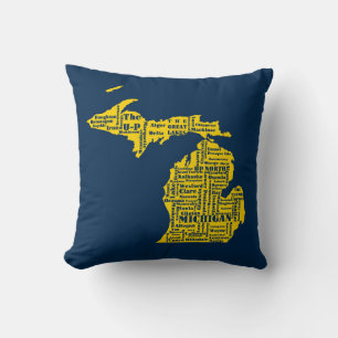 Cojín Decorativo Amarillo divertido y azul marino de las ciudades d