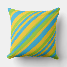 Cojín Decorativo Amarillo dorado, azul cielo, franjas diagonales ve