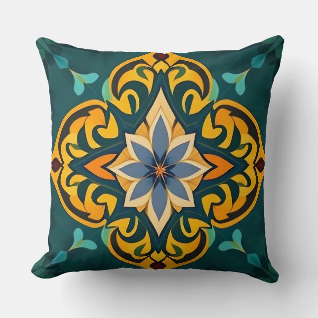 Cojín decorativo amarillo floral (Anverso)
