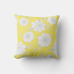 Cojín Decorativo Amarillo Gris Floral Moderno